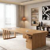 去客厅化实木书桌带柜子实木大板桌原木风客厅办公桌学习桌电脑桌