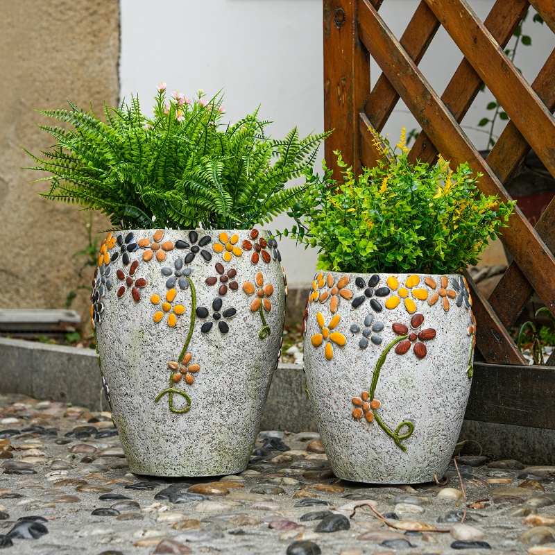 阳台庭院别墅布置石头创意花盆户外院子露台花园装饰大号中式摆件