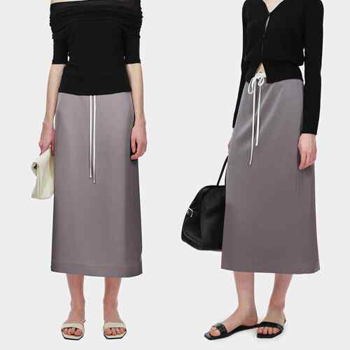 Marllen典雅格调 MIU系格纹撞色直筒短裙/长半裙/缎面感半身裙女