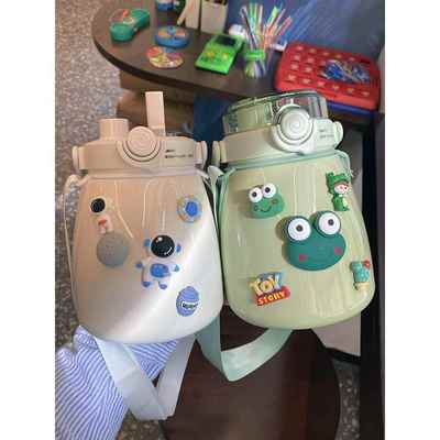 创意304不锈钢保温杯大容量带吸管水杯便携背带双饮杯子可爱女士