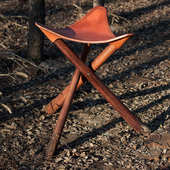 家用家具榆木实木马扎三角凳子椅子复古便携式 户外真皮牛皮折叠