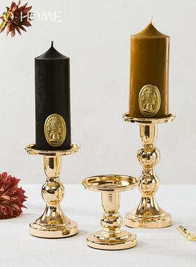 欧式金属铁艺蜡烛烛台轻奢金色托台家居浪漫摆件装饰品宽口两用款
