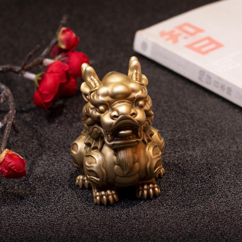 铜臻全铜麒麟桌面摆件创意文玩茶宠文房镇纸手把件把玩件家居礼品