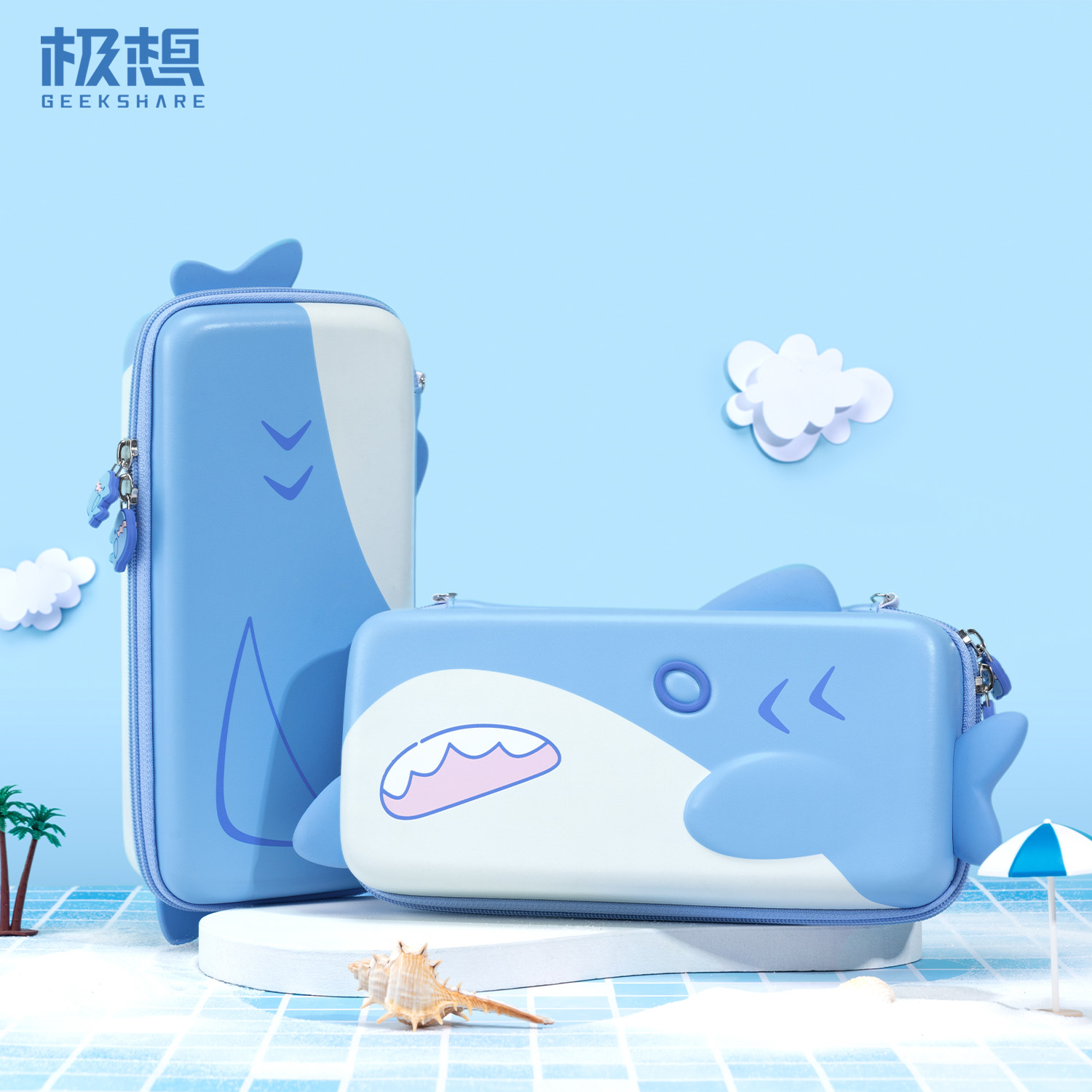 极想 任天堂switch收纳包鲨鲨派对 oled硬壳收纳盒 手拿包大容量