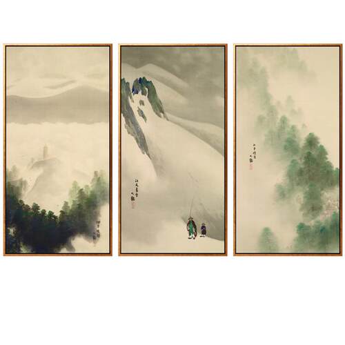 中式玄关装饰画 新中式素雅布艺挂画 客厅家居风景画玄关壁画