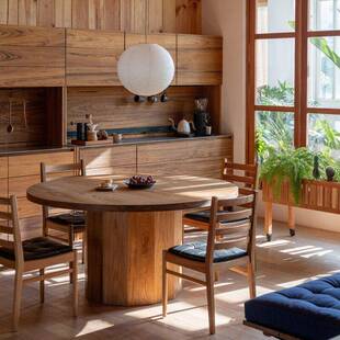 缅甸瓦城老柚木方洲圆桌全实木圆形餐桌家用简约饭桌吃饭桌子定制