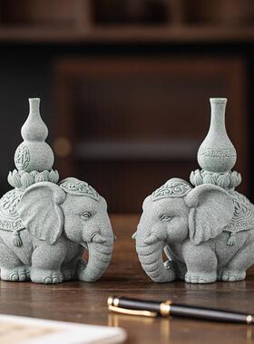 2020意吉象意茶宠摆件大象客厅背景柜创电视柜书柜柜办公桌如装饰