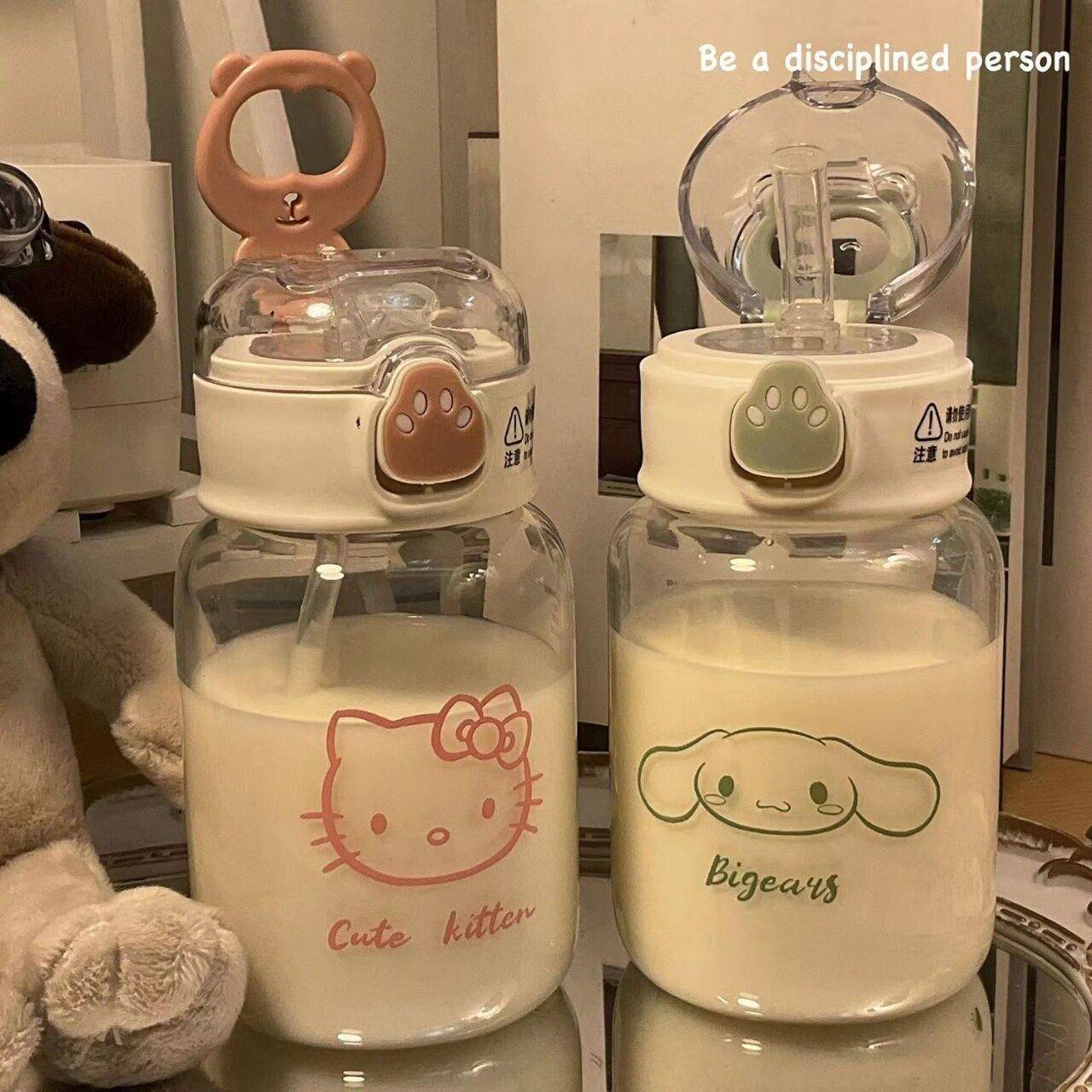 塑料猫爪吸管水杯耐温女生儿童随手杯子便携式杯便携带卡通杯