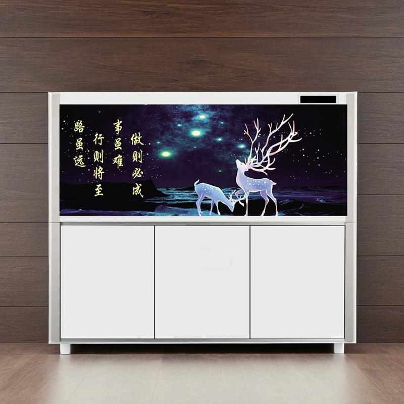 鱼缸背景贴纸星空招财鹿山水画立体高清图3d壁纸自粘静电贴