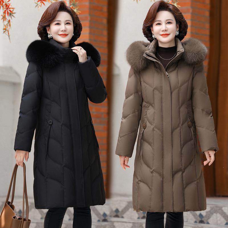 新修款冬季羽绒服女长款过膝狐狸PKW毛领韩版身保暖羽连妈妈绒服