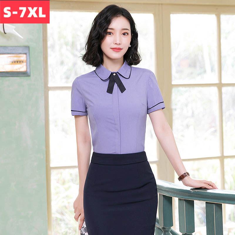 酒店前台工作服女衬衫短袖夏季西餐饮饭店收银服务员职业衬衫套装图片