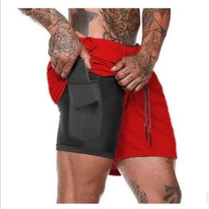 Men's double-layer sports shorts, running and fitness