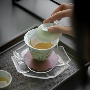 明知山志 手绘空谷幽兰盖碗 文人器茶室家用陶瓷泡茶碗 兰花盖碗