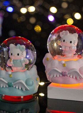 天使翅膀可爱小猫迷你发光水晶球送儿童生日礼物学生桌面创意摆件