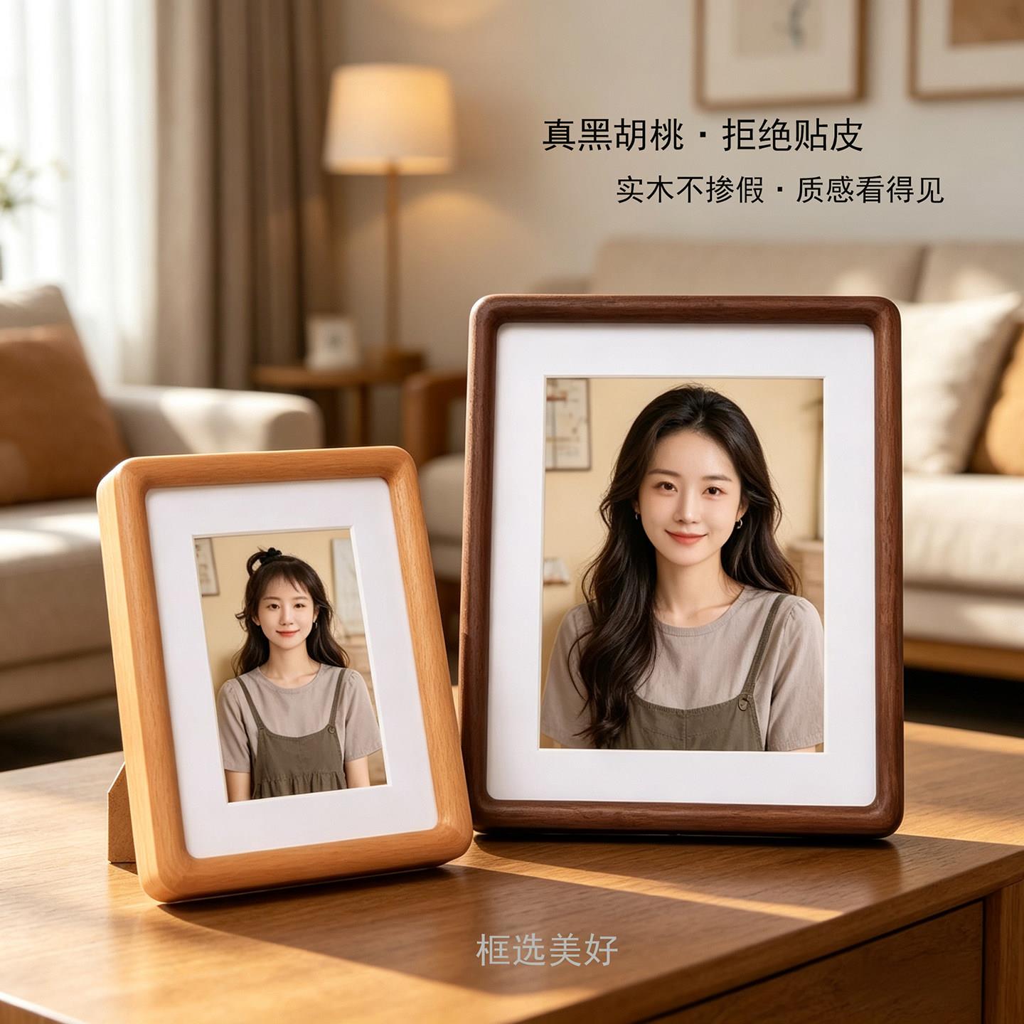 黑胡桃木相框创意摆台6/7/8/寸照片免费打印实木榫卯定制做成像框