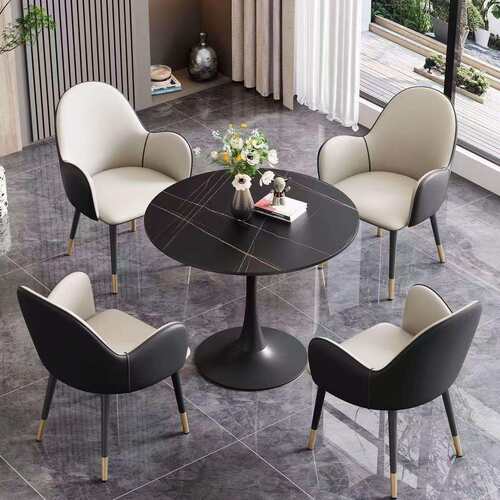 岩板洽谈桌椅组合猫爪皮椅商务接待桌小圆桌阳台休闲咖啡轻奢餐桌