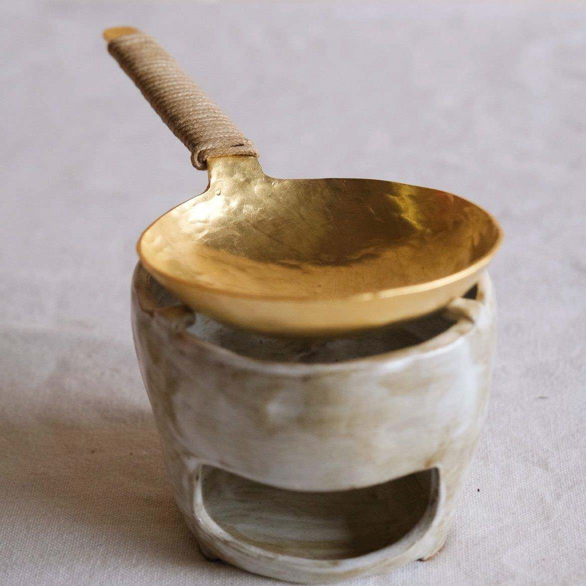 全手工锻打黄铜烤茶器 日式覆古炒茶勺茶叶提香器陈皮烘焙器茶盘