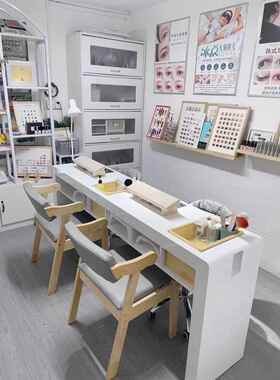 网红白色单双平操作美甲工作面灯台日、式夹带吸尘器槽的美甲台