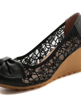 正品适鞋女真皮妈妈鞋牛坡跟筋底医院穿白色护士工作鞋3舒4码4cm7