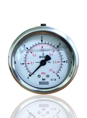 供WIKA威卡不锈钢压力表耐震充油轴向横装无边YN63Z 6BAR 0.6MPA