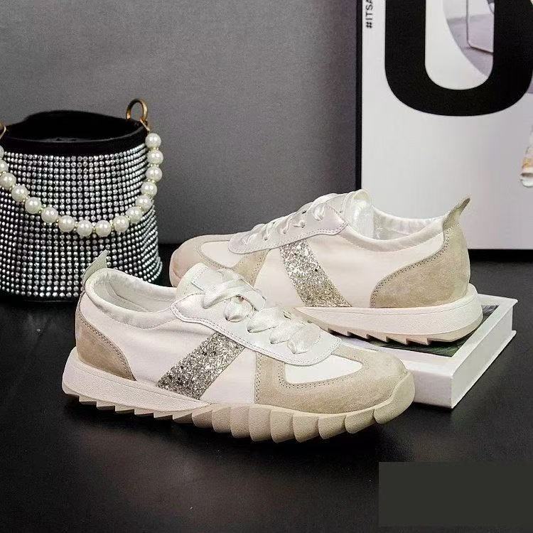 休闲鞋缎面银色芭蕾小白老爹鞋