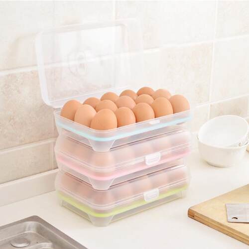 15-Cell Refrigerator Egg Storage Box, Portable Plastic Picni