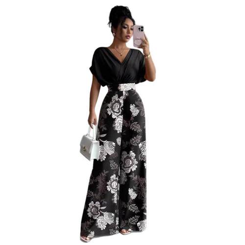 Women'S Deep V Neck Waist Cinching Slimming Jumpsuit,,