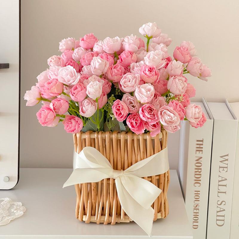 玫瑰仿真花假花摆设客厅茶几餐桌装饰花束仿生花瓶插干花高档摆件