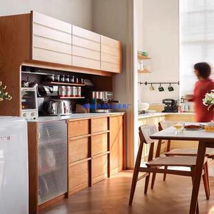 北欧樱桃木岩板餐边柜全实木茶水柜黑胡桃木现代简约原木收纳柜