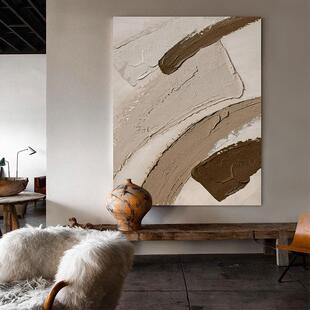 网红北欧侘寂风简理约现代客纯手绘饰肌手工抽象艺术大油幅落厅地