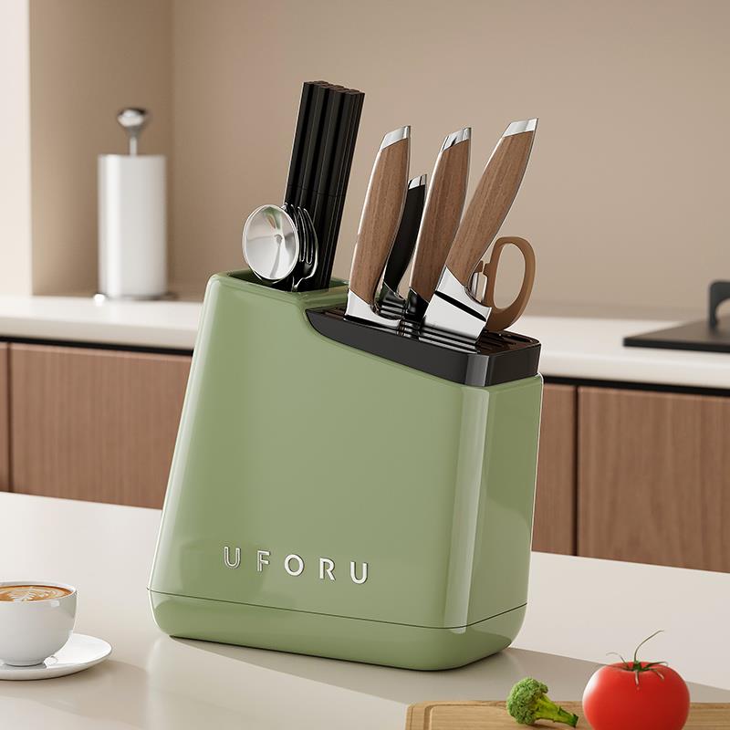 uforu中古风复古绿刀架筷筒一体厨房台面款多功能置物架刀座新款