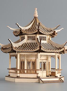 新中式禅意古建筑八角亭摆设客厅玄关软装饰电视柜博古架书房摆件