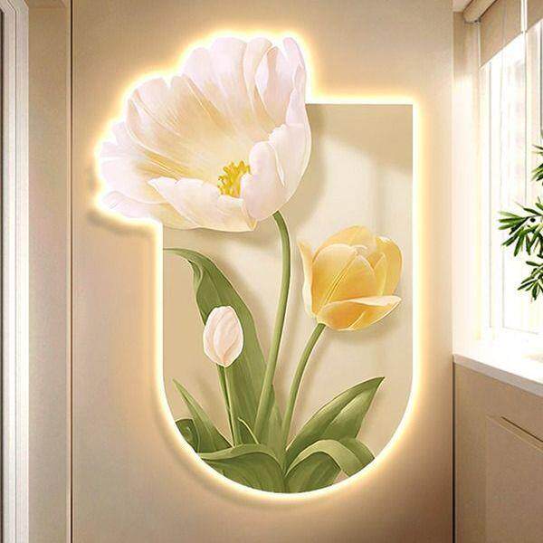 奶油风玄关郁金香发光走廊过道LED灯光画客厅装饰画壁画落地挂画