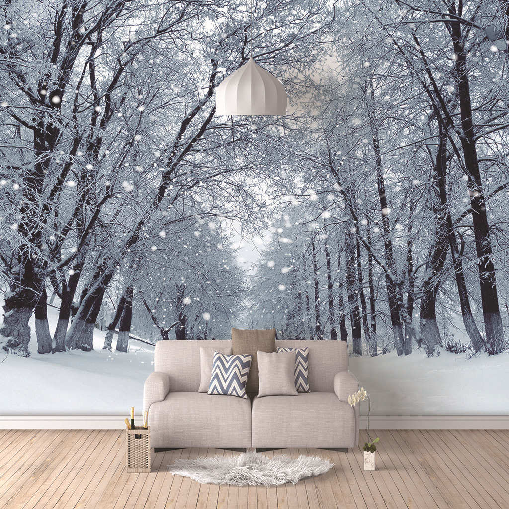 3D浮雕自然雪景自粘壁画墙纸餐厅客厅背景个性装饰墙贴数码打印图片