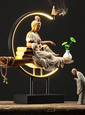 中式陶瓷观世音菩萨客厅电视柜玄关供奉复古创意紫砂摆件装饰摆设