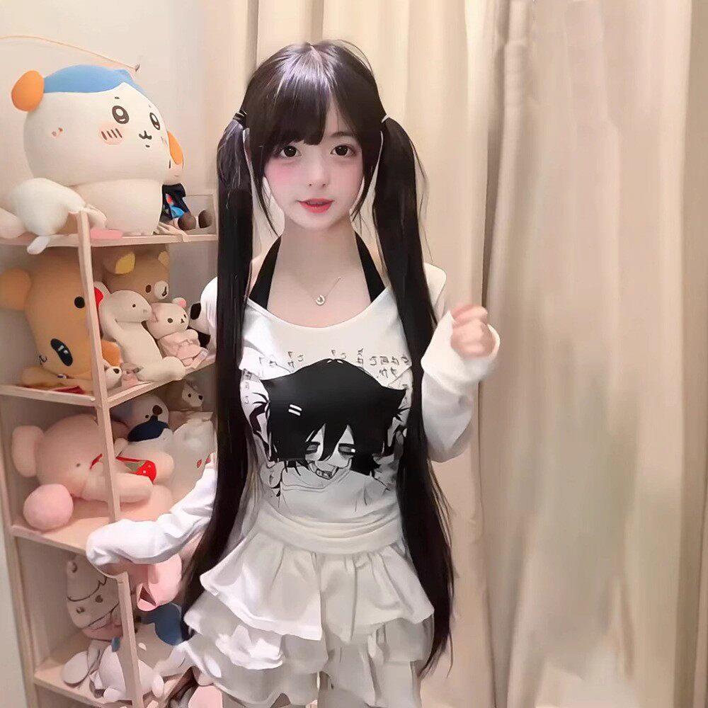 【扎好双马尾】纤韵假发女超长发100cm黑色长直发双马尾Lolita