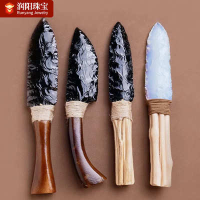 黑曜石匕首 黑曜石原石打磨csgo未开刃爪子刀模型 水晶工艺品批发