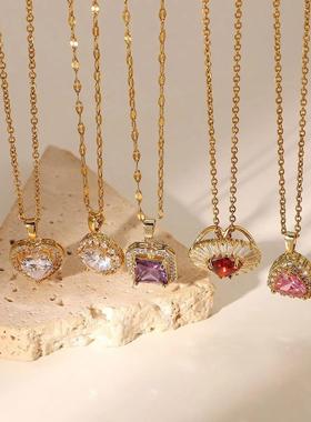 欧美网不锈钢三角形时尚白色项链