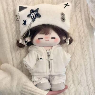 棉花娃娃20cm娃衣10cm15厘米衣服可爱猫耳帽卫衣穿搭简约公仔套装