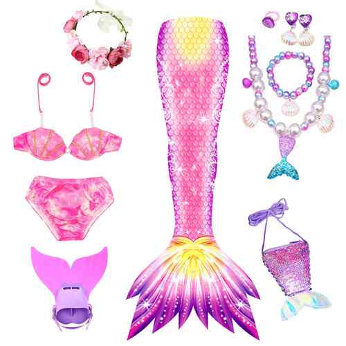 girls mermaid tail swimsuit for beach parties includes