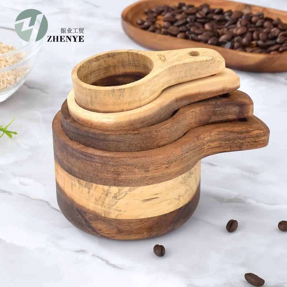 厨房相思木烘焙量杯4件套咖啡豆勺牛奶杯Wood Measuring Cups Set
