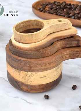 厨房相思木烘焙量杯4件套咖啡豆勺牛奶杯Wood Measuring Cups Set