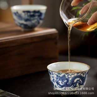 杯景德镇龙茶杯青花瓷茶单彩杯珐琅个人品茗专用祥杯单个主人碗盏