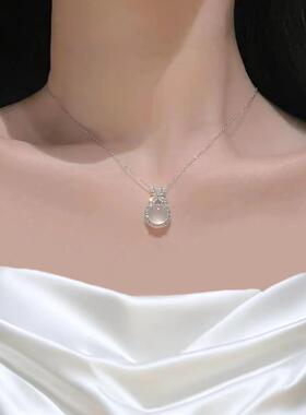 S999纯银冰透白玉髓蝴蝶结项炼2025年新款轻奢高级感锁骨炼送女友