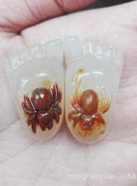 大量黄龙玉天然俏色黄龙玉知足常乐吊坠玉脚丫挂坠情侣挂件