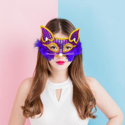 万圣节跨境成人儿童节亮片狐狸男女面具直播派对表演道具动物猫脸