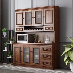 新中式 厨房碗柜收纳柜客厅小户型储物柜 餐厅餐边柜一体靠墙2025款