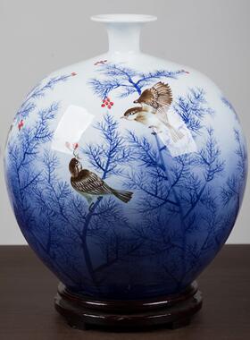 景德镇陶瓷器大师手绘花瓶大号梅瓶装饰品中式客厅摆件礼品电视柜