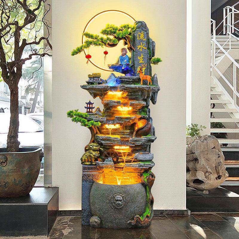 流水生财摆件客厅风水轮假山喷泉水景鱼缸装饰乔迁开业招财聚宝盆