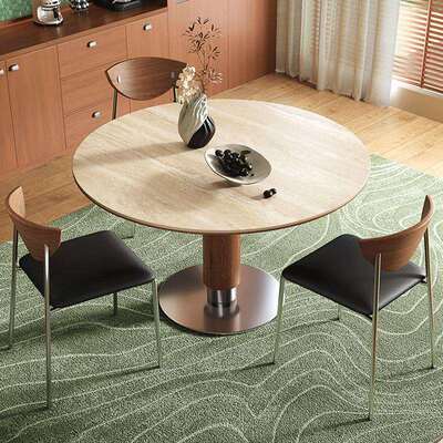 中古板风圆BHS29形实木餐桌圆桌用小家户型饭桌椅洽谈洞石岩餐桌